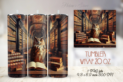 Owl in wooden library straight skinny tumbler 20 oz wrap Product Image 1
