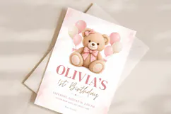 Blush Pink Teddy Bear Birthday Invitation Canva Template Product Image 2