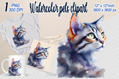Cute watercolor cat clipart | Colorful cat design png Product Image 1