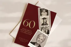 60th Birthday Invitation Template, Burgundy Gold Photo Product Image 2