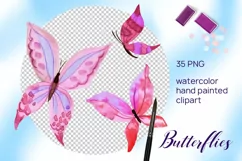 Pink Watercolor Butterflies PNG Clipart Product Image 2