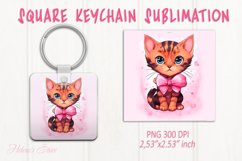 Cute cat keychain sublimation | Pink love Square keychain Product Image 1