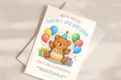 Teddy Bear Birthday Invitation Template Editable Product Image 2
