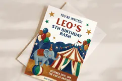 5th Birthday Invitation Circus Template, Editable Canva Product Image 2