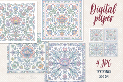 Folk floral tile pattern digital papers jpeg | Scrap booking Product Image 1
