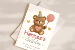 Teddy Bear Birthday Invitation Template, Felt Texture Canva Product Image 2