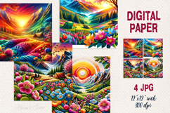 Spring mountains digital paper |Camping design scrap booking Product Image 1