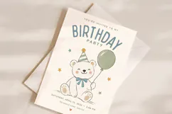 Neutral Teddy Bear Birthday Invitation Canva Template Product Image 2