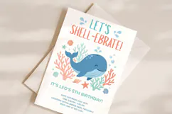 Whale Birthday Invitation Template Editable Product Image 2