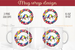3d Cute birds in floral round frame mug wrap 15 oz 11 oz png Product Image 1