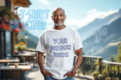 African american man white t-shirt mockup JPG and PSD Product Image 3