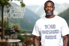 African american man white t-shirt mockup JPG and PSD Product Image 5