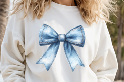 Realistic denim coquette bows design|Blue bow T-shirt clipar Product Image 7
