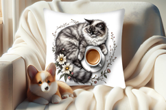 Coffee and cat in flowers sublimation pillow case designs Product Image 4