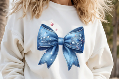 Realistic denim coquette bows design|Blue bow T-shirt clipar Product Image 9