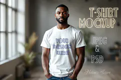 African american man white t-shirt mockup JPG and PSD Product Image 7