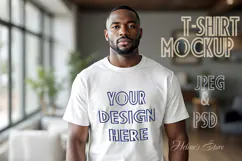African american man white t-shirt mockup JPG and PSD Product Image 9