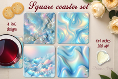 Pastel blue abstract square coaster sublimation png Product Image 1