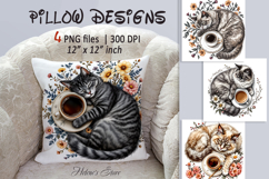 Coffee Cat Flowers Pillow Case Sublimation Designs BUNDLE Product Image 4