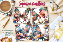 Fantasy butterfly on flowers square coaster designs png Product Image 1