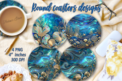 Aquamarine ocean pearl round coaster sublimation designs png Product Image 1
