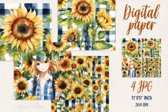 Watercolor sunflowers digital paper | Scrap booking graphics Product Image 1