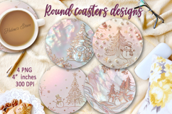 Pink Christmas tree round coaster sublimation designs png Product Image 1