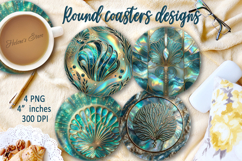 Aquamarine ocean pearl round coaster sublimation designs png Product Image 1