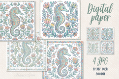 Folk floral ocean tiles digital papers jpeg | Scrap booking Product Image 1