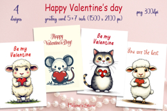 Happy Valentines day greeting card|Cute animals retro design Product Image 1