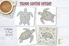 Pastel ocean turtle retro folk tile square coaster designs Product Image 1