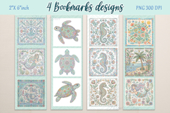 Pastel sea life pattern Printable bookmark png |4 Book craft Product Image 1