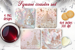 Golden Christmas tree square coaster sublimation designs png Product Image 1