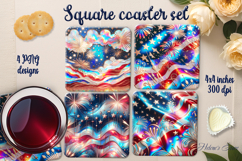 American Patriotic firework iridescent square coaster design Product Image 1