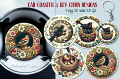 Spring birds round key chain designs |Retro bird Car coaster Product Image 1