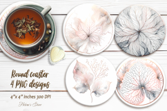 Pink &amp; Silver Leaves round coaster sublimation designs png Product Image 1