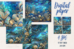 Sea life digital paper|Gold and pearl scrap booking graphics Product Image 1