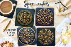 Vintage Christmas round pattern square coaster sublimation Product Image 1