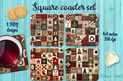 Rustic Christmas Patchwork square coasters wrap sublimation Product Image 1