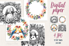Cute Tropical bird digital paper | Scrap booking graphics Product Image 1