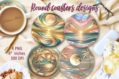 Summer beach gold pearl round coaster sublimation designs Product Image 1