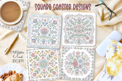Pastel floral retro folk tile pattern square coaster designs Product Image 1
