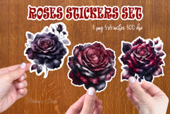 Watercolor rose flower printables stickers | Dark roses png Product Image 1