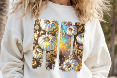 Cute pumpkins brush strokes golden t shirt design png Product Image 1