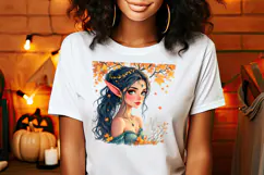 Cute watercolor girl elf autumn sublimation design png Product Image 2