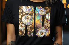 Cute pumpkins brush strokes golden t shirt design png Product Image 2