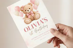 Blush Pink Teddy Bear Birthday Invitation Canva Template Product Image 3