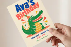 Crocodile Birthday Invitation Template, Retro Canva Invite Product Image 3