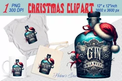 Christmas gin bottle clipart sublimation PNG| Cute clipart Product Image 1