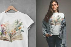 Vintage Floral Books T-Shirt Sublimation Design Product Image 3